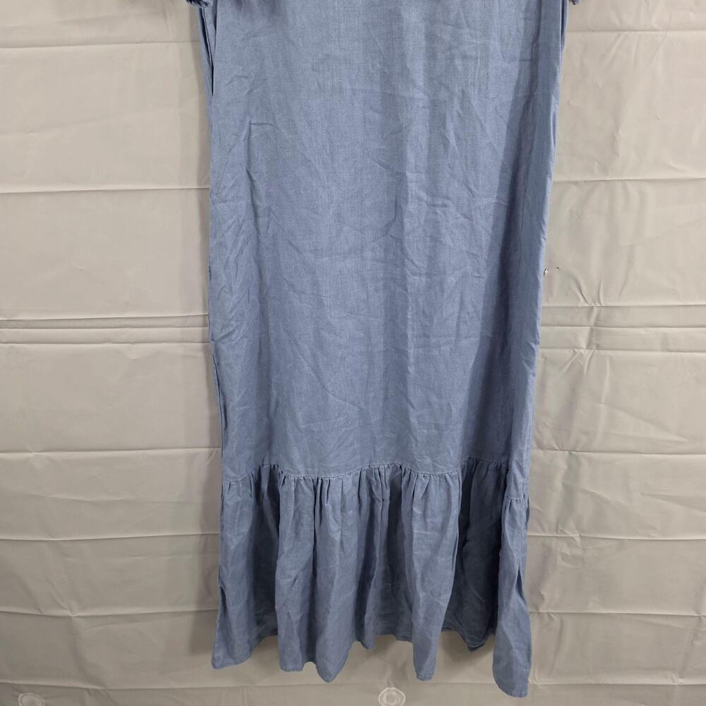 Lanhtropy Dress Large 100% Linen Ruffle Maxi Blue Casual Summer Boho Relaxed - Picture 4 of 10